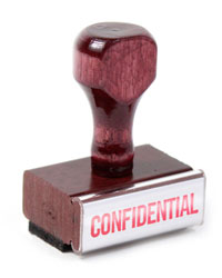 A rubber stamp that you can use to stamp a document confidential.